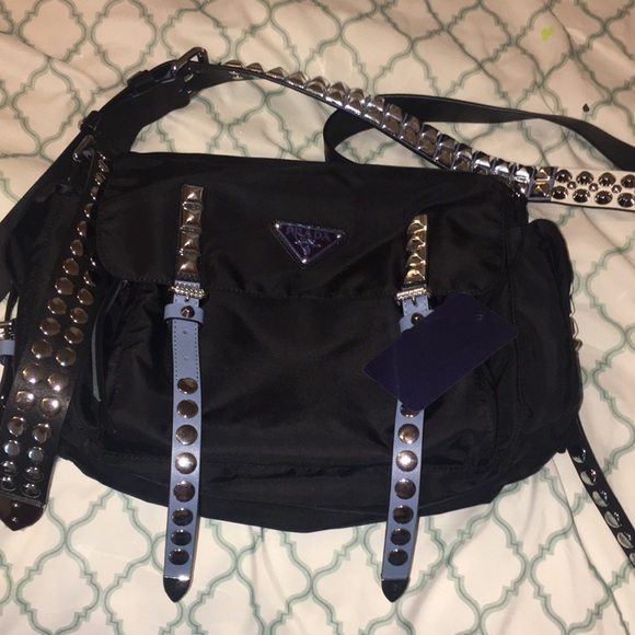 prada nylon studded shoulder bag